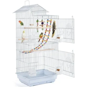 Alden Design 39"H Metal Large Birdcage with Roof Top, White