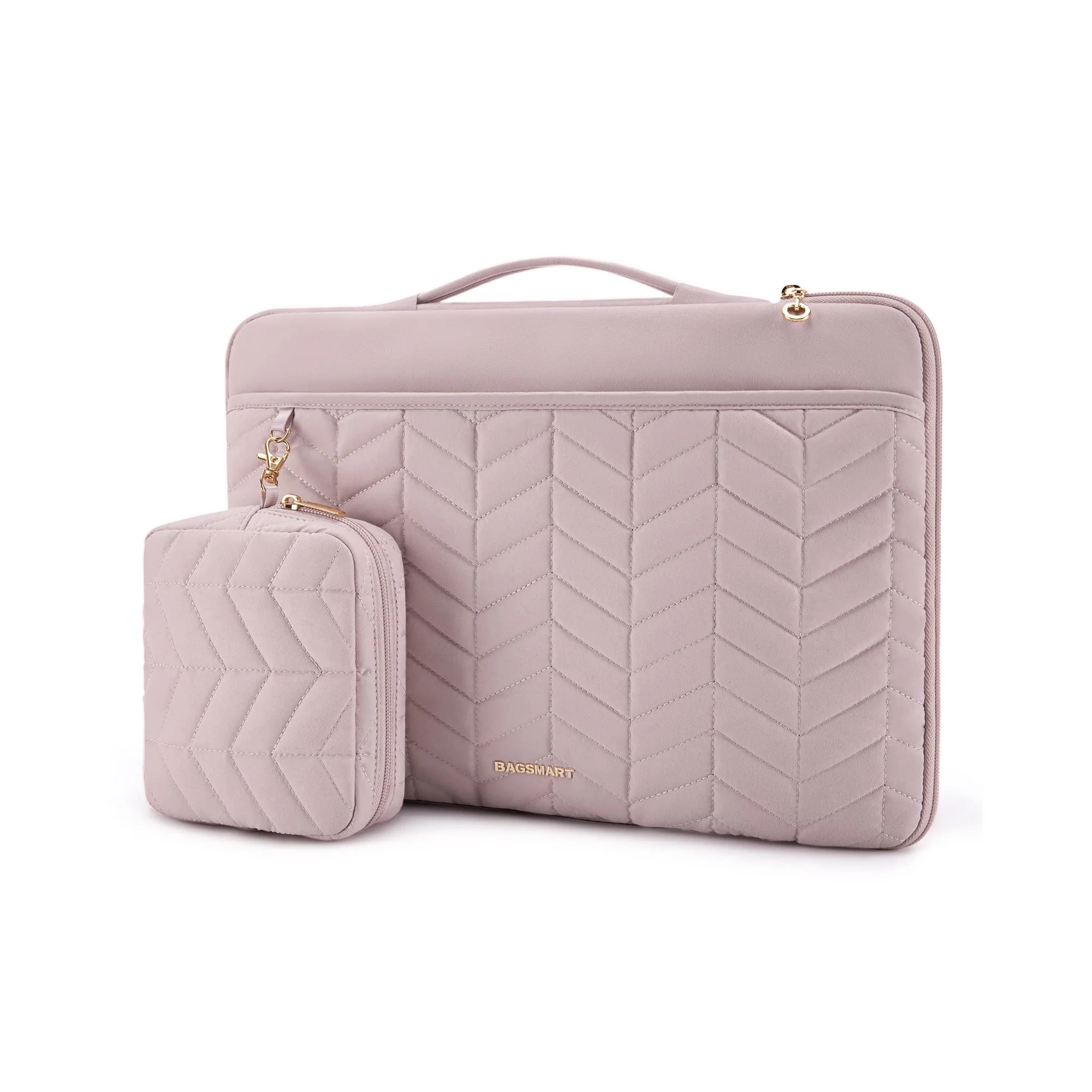 BAGSMART 15-16" Laptop Sleeve Bag Compatible with MacBook Air Pro, Puffy Padded Protective Slim Laptop Case with Accessories Bag, Pink