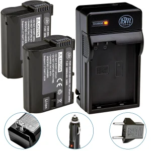 BM Premium 2 Pack EN-EL15C High Capacity Batteries and Charger for Nikon Z5, Z6, Z6 II, Z7, Z7II, D750, D780, D800, D810, D850, D7200, D7500 Camera