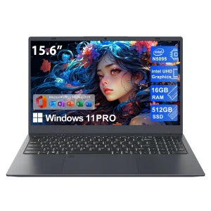 RNRUO 15.6" Windows 11 Pro Laptop, 16GB RAM 1TB SSD, Intel Celeron N5095 2.9GHz With Office 2024 Fingerprint Backlit Keyboard 1920*1080 IPS FHD Display for Student, Home Office, Business