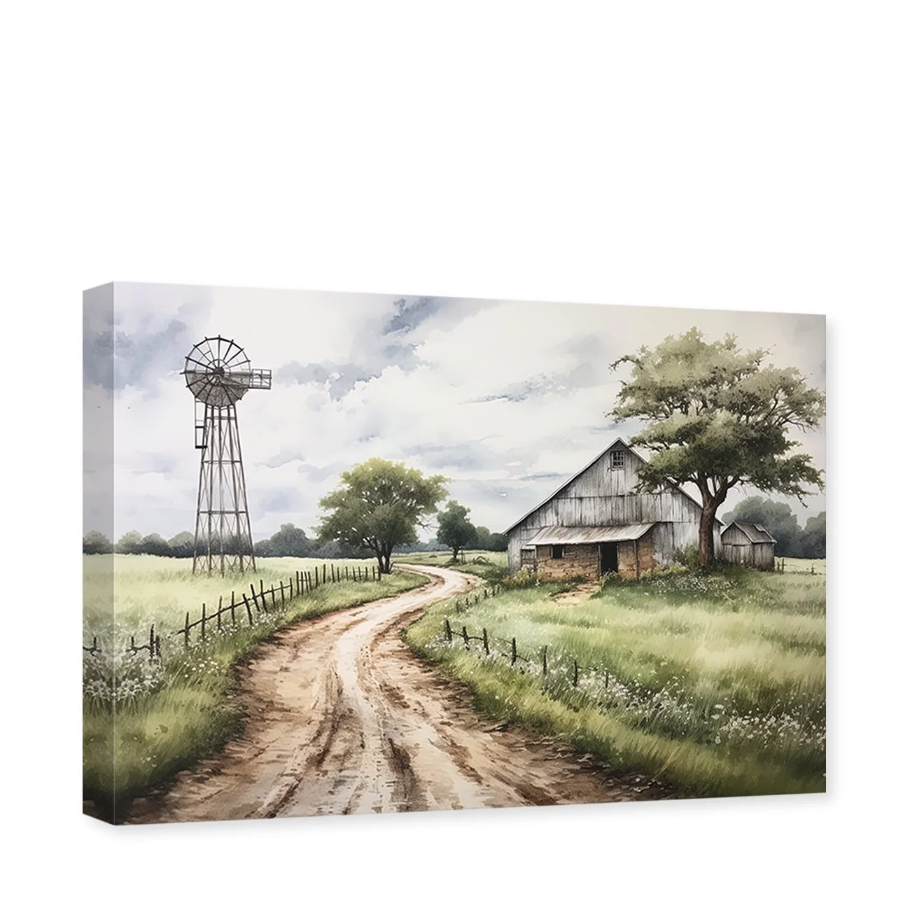 ZHONGYUTONG Barn Canvas Picture Farmhouse Wall Art Country Barn Painting Windmill Prints (12″x18″)